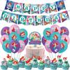 Mermaid Birthday Banner With Cupcake Topper+Balloons Birthday Party Decorations