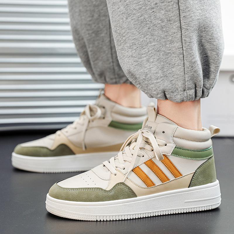 

High-top board shoes men s autumn new versatile casual leather shoes wear-resistant, waterproof, non-slip and lightweight Martin boots Putian men s 44 бежевый