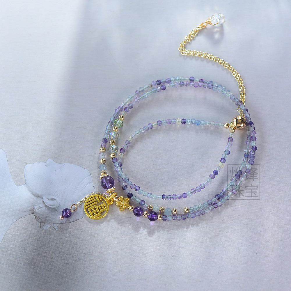 

Natural color fluorite diamond faceted pull-out three-circle bracelet energy stone fashion jewelry