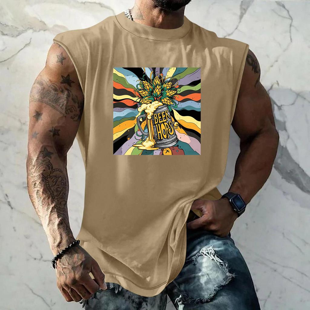 Men Sleeveless Tank Top Loose Fit Casual Streetwear Summer Beach Holiday Daily Wear Printed Graphic Muscle Shirt