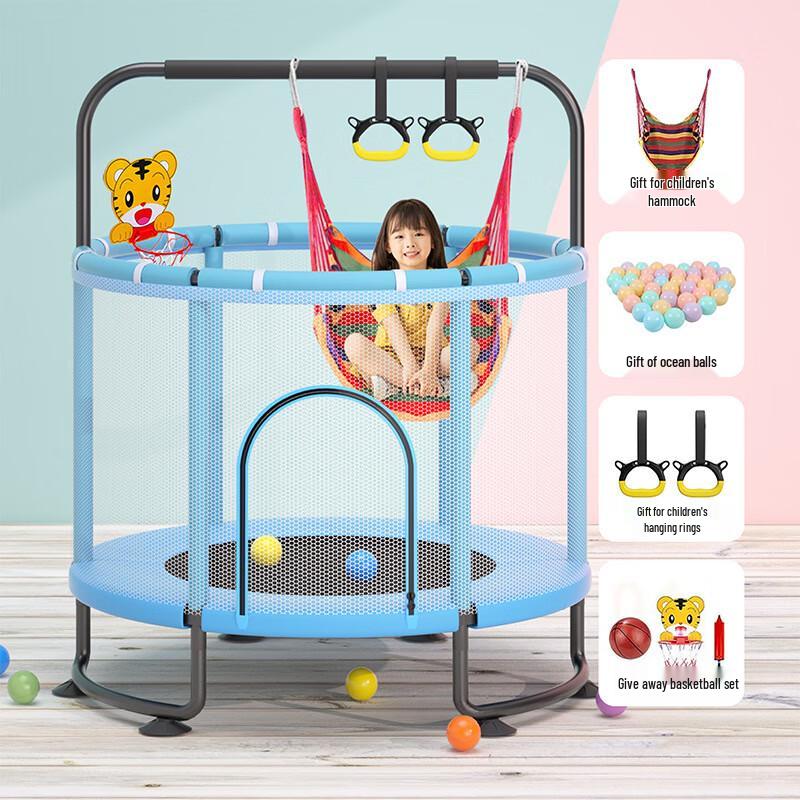 Children s Indoor Trampoline with Safety Net, Pull-Up Bar & Swing