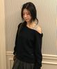 Letter From Moon One-Shoulder Layered Knit Top (Navy)