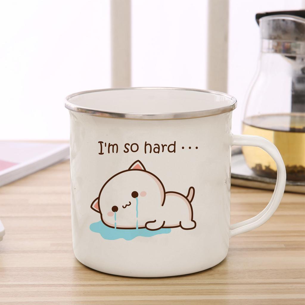 Peach and Goma Cat Enamel Coffee Tea Cup Cute Animal Breakfast Dessert Milk Water Cup Couple Gift