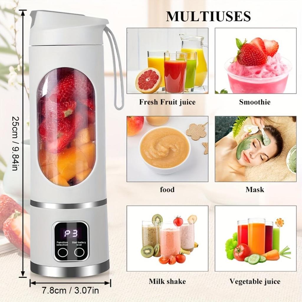 Portable USB-Rechargeable Blender & Juicer - Easy Clean, Perfect for Fruit & Vegetable Drinks, 12 Blades, Dual Motors/10 Blades, Single Motor.