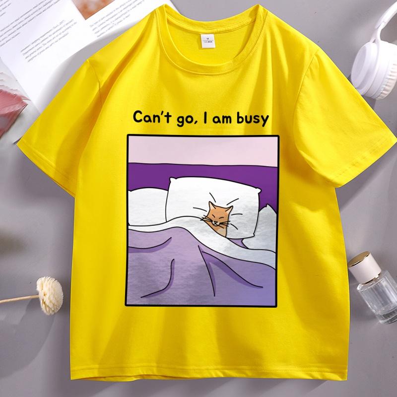 

Sorry Can t I Am Busy T Shirt Soft Sleepy Funny Cat Cotton Tshirt Unisex Women Loose Japanese Aesthetic T-shirt Male Clothes Tops 4XL