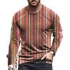 Spring and Autumn Round Neck 3D Stripe Printed Top Fashionable Casual Long Sleeved Men's T-shirts