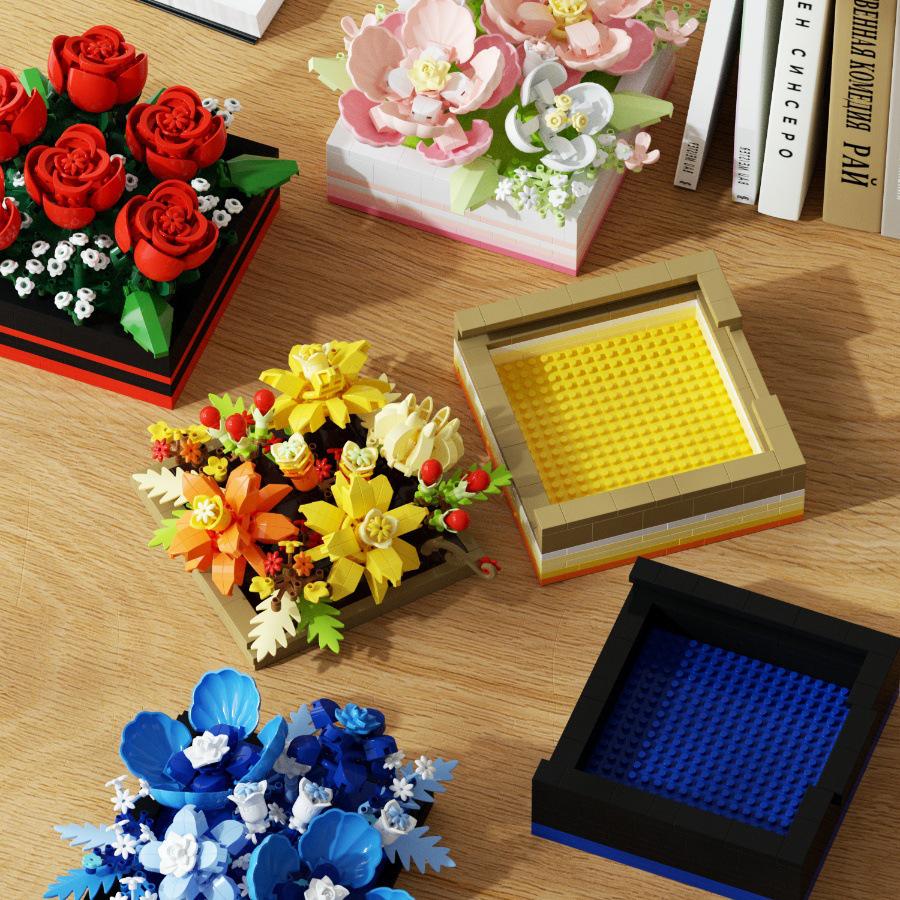 Creative Bouquet Building Set: Rose & Hibiscus Flower Blocks – LEGO Compatible Ornament & Gift