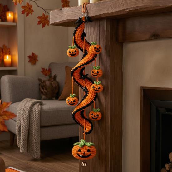 Decoração de Festival Interno Halloween Ornamento Pendurado Espiral de Crochê Kit DIY, Abóbora Fantasma Morcego Padrões Fáceis Gato Preto Artesanato Completo, Decoração de Feriado