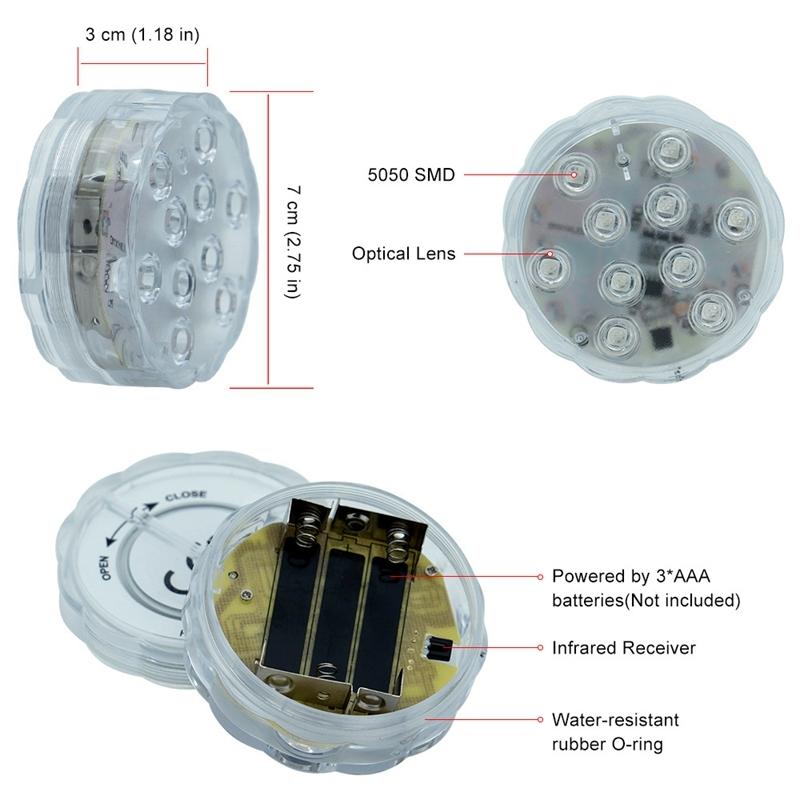 10 LEDs Waterproof Submersible Light RGB Remote Control Night Lamp Outdoor Swimming Pool