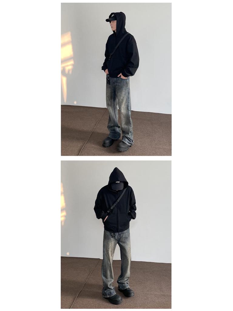 American DirtyFit Ink-Splashed Jeans: Unisex Straight Flared Vibe Slim Pants