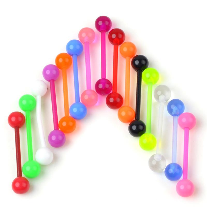 10Pcs Mixed Colorful Flexible Silicone Barbell Stud Tongue Ring Ball Bars Belly Navel Rings Stud Body Piercing Jewelry