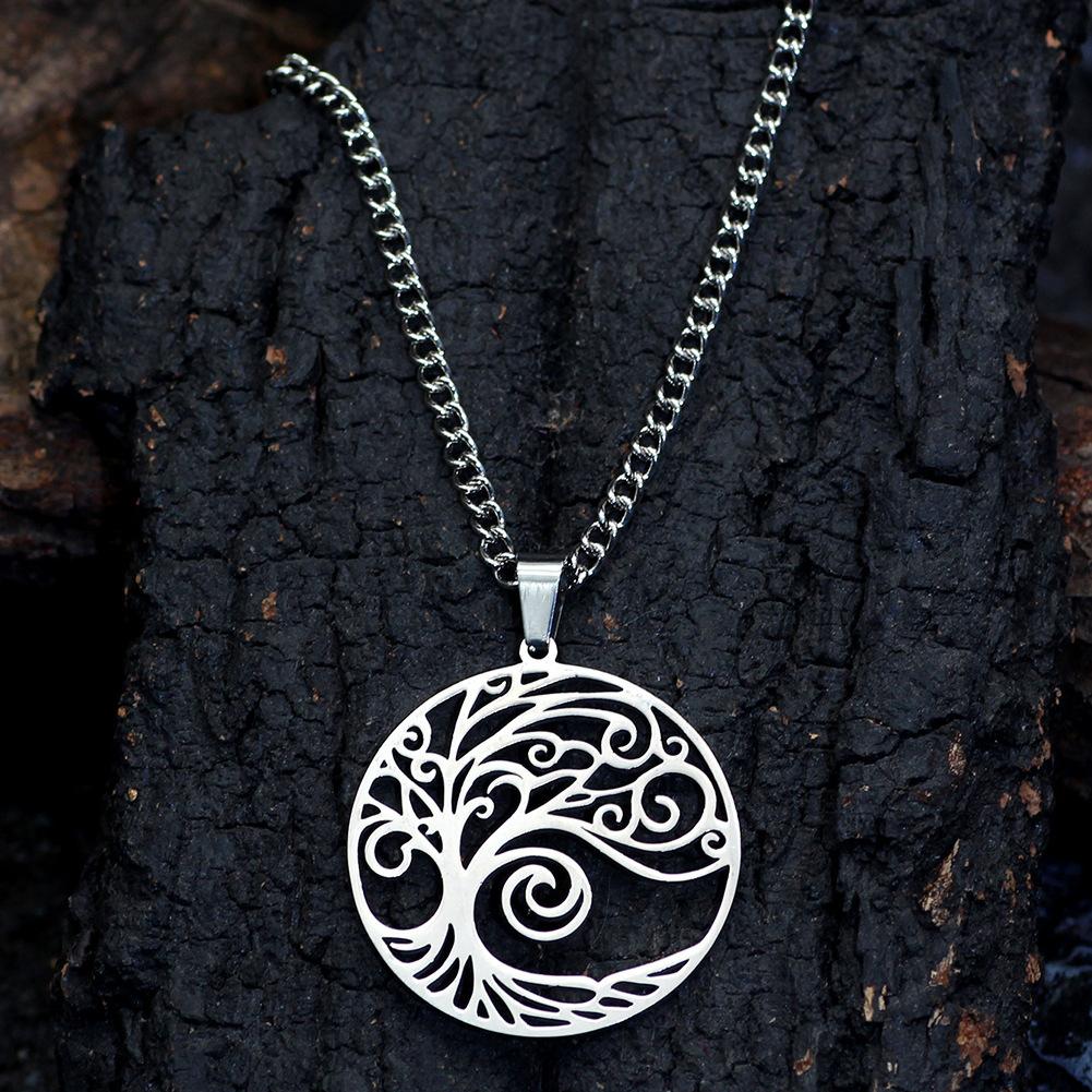New Nordic Style Round Hollow Tree of Life Necklace Fashion Accessories for Men and Women