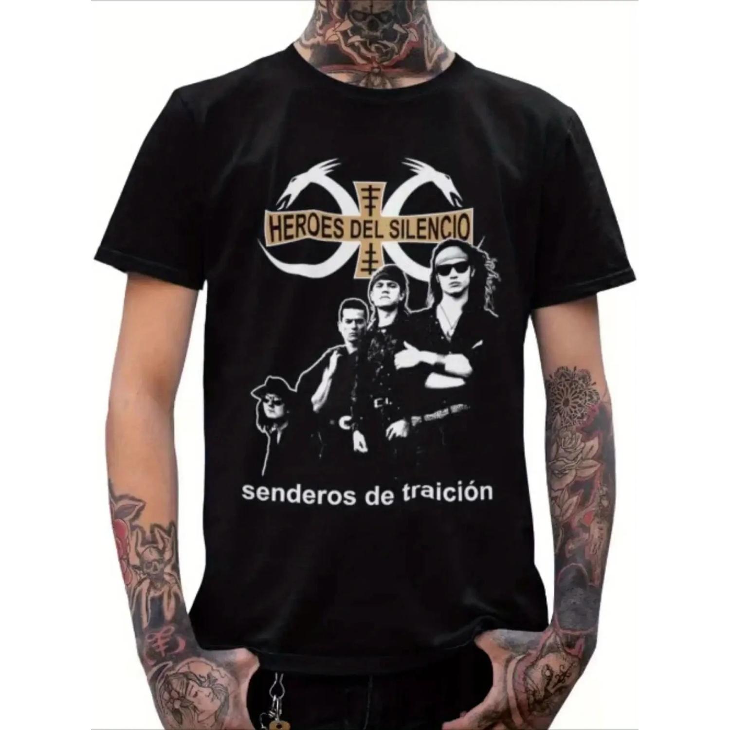 

Men s Spanish Lyrics Printed T-shirt - Heroes Del Silencio and Sendeos De Traicion Patterns, Fan Clothing S