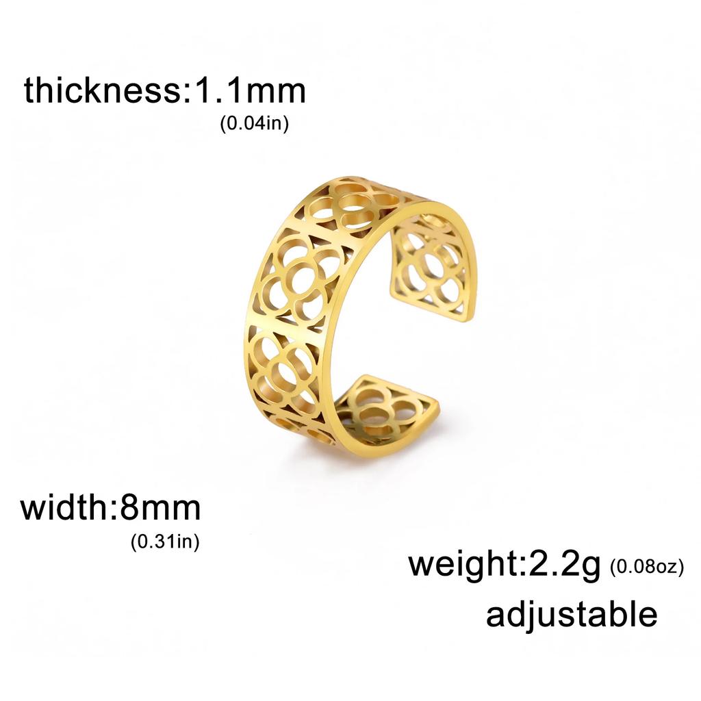 Skyrim Barcelona Flower Square Ring Women Adjustable Stainless Steel Gold Color Aesthetic Rings Fashion Wedding Jewelry Gift