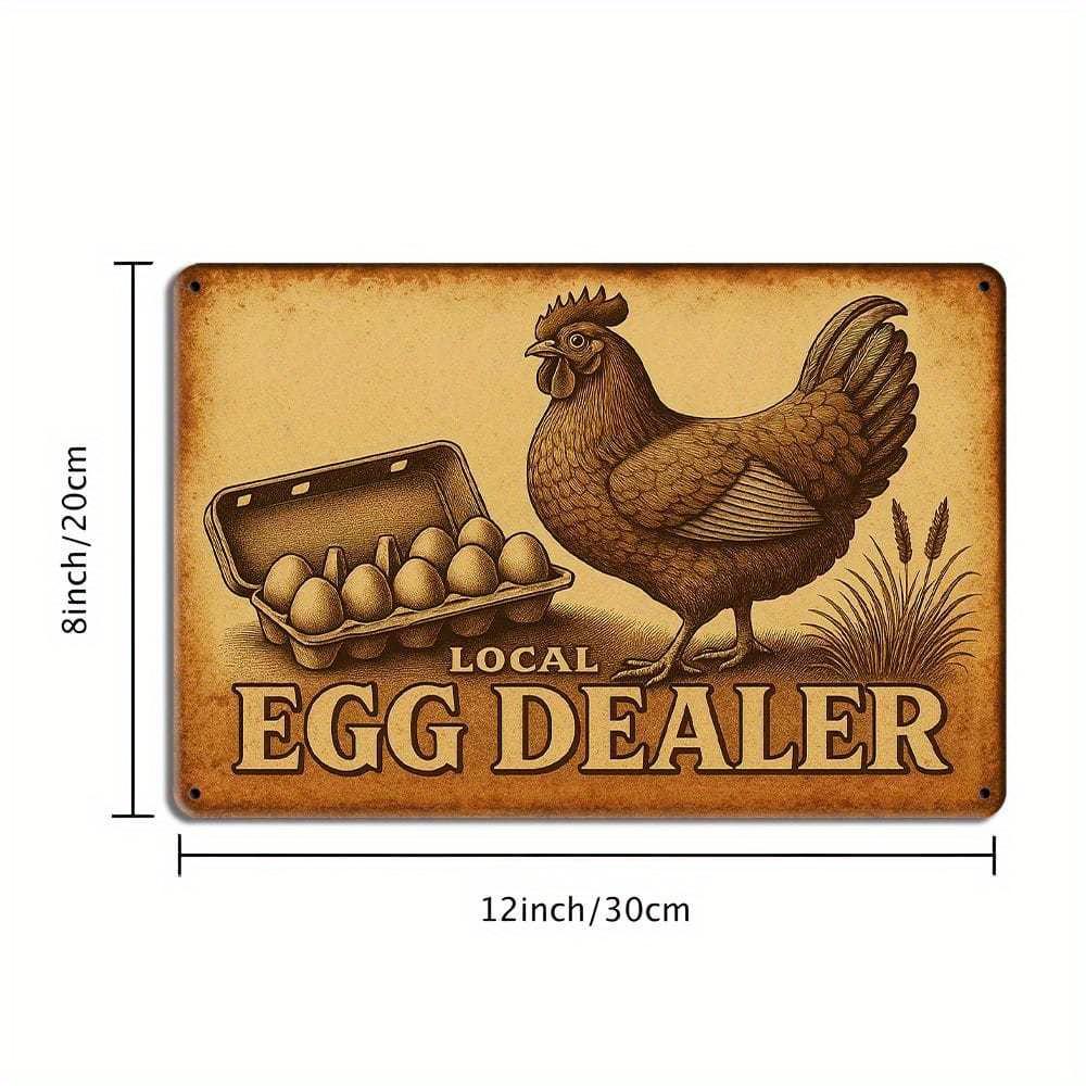 "Local Egg Dealer" rustic rooster metal sign, 8x12 inch.