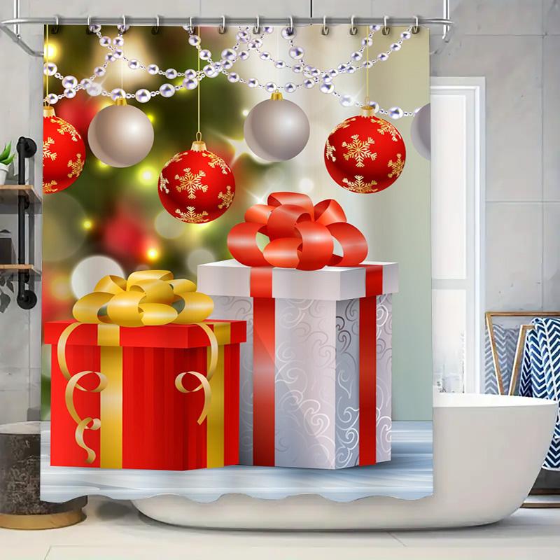 Tu Shower Curtain Christmas Santa Claus Reindeer Snowflakes Holiday Festive Bathroom Decor Waterproof Modern Farmhouse Style Gif