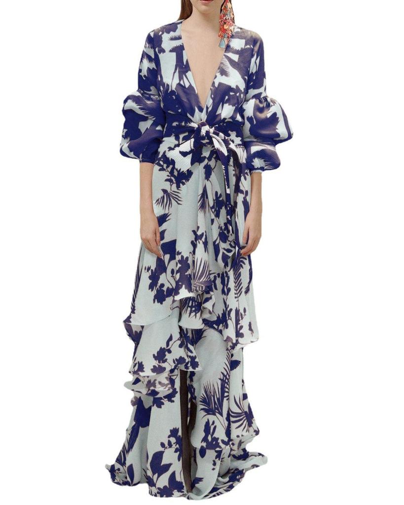 Women's European & American Chiffon Print High Waist Summer Dress - Irregular Hem, Vacation Style, Commuting Trend