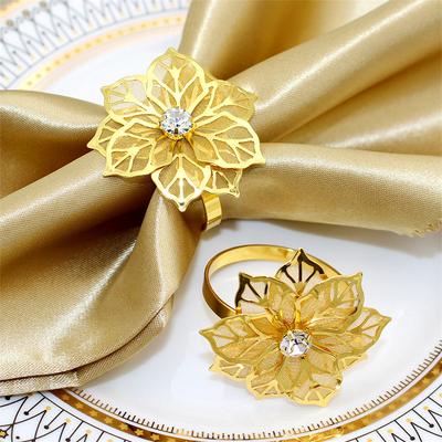 1 Pz Hotel Festa di Matrimonio Natale Oro Metallo Rete Fiore Portatovagliolo Fibbia Anello per Tovagliolo Panno per la Bocca Decorazione Tavolo Cena Occidentale
