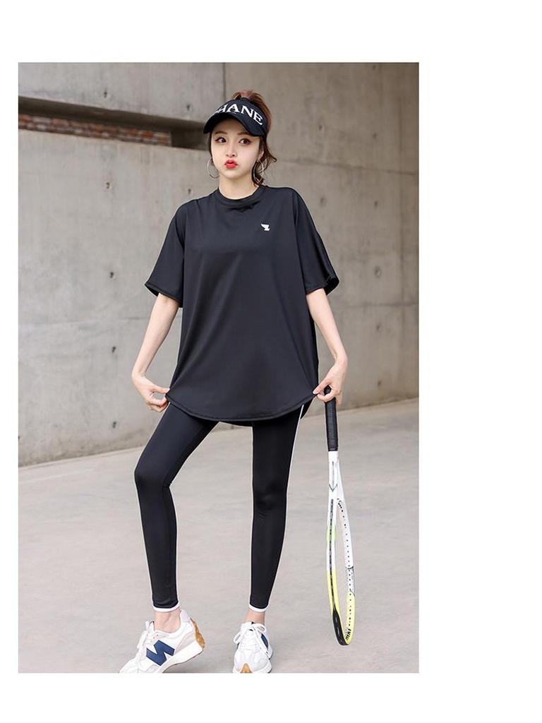 Women's Plus Size Yoga Set: Loose Short Sleeve T-Shirt & Gym Shorts