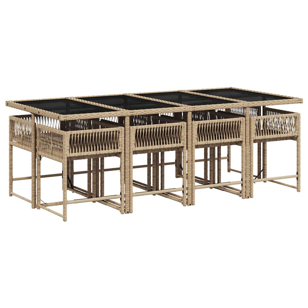 Vidaxl 9-Cz. Garden Furniture Set With Cushions, Beige, Poly Rattan