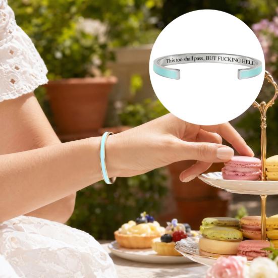 Baizihuahu This Too Shall Pass Mantra Cuff Bracelet, Adjustable Engraved Motivational Bangle Hidden Information Inspirational Encouragement