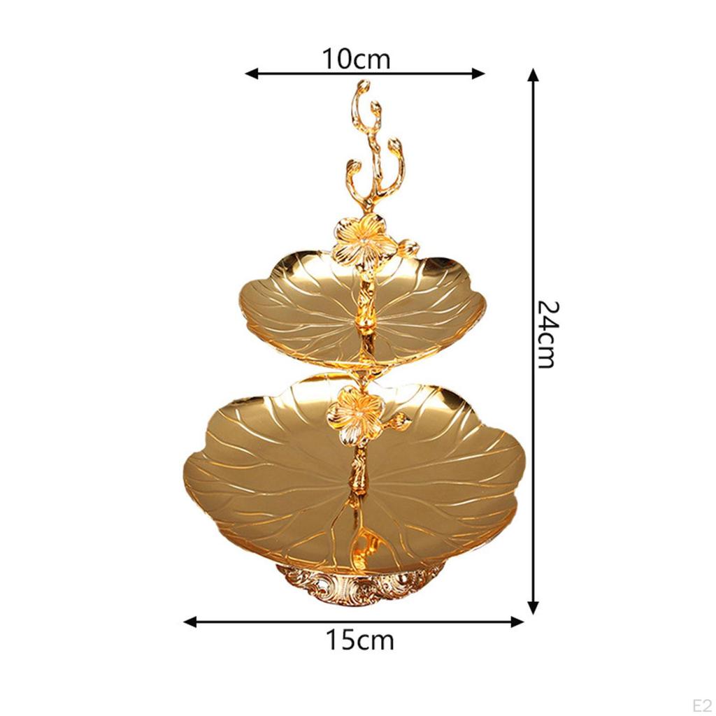 2 Layer Fruit Tray Dessert Stand Golden Multifunctional Elegant Metal Plate Cupcake for