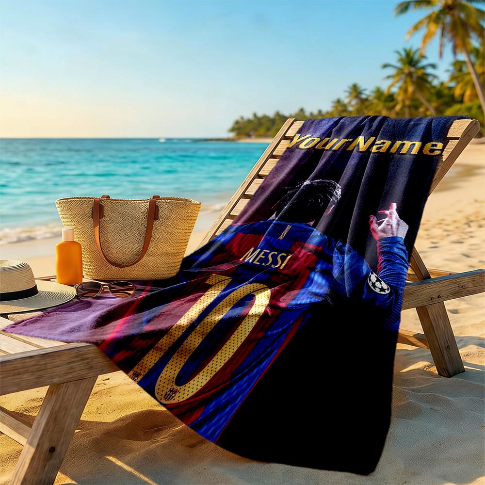 Messi Customizable Name Beach Towel Super Soft Microfiber Quickdry Fabric Suitable for Swimming Gym Camping Yoga Vacation