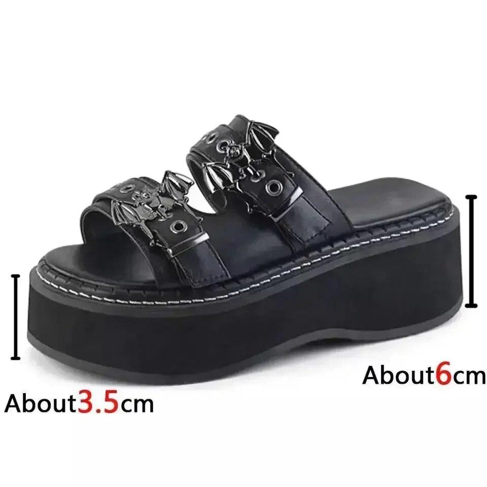 Metal Decoration Women Slippers Designer Summer Sandals Buckles Vampire Cosplay Platform Black Gothic Shoes