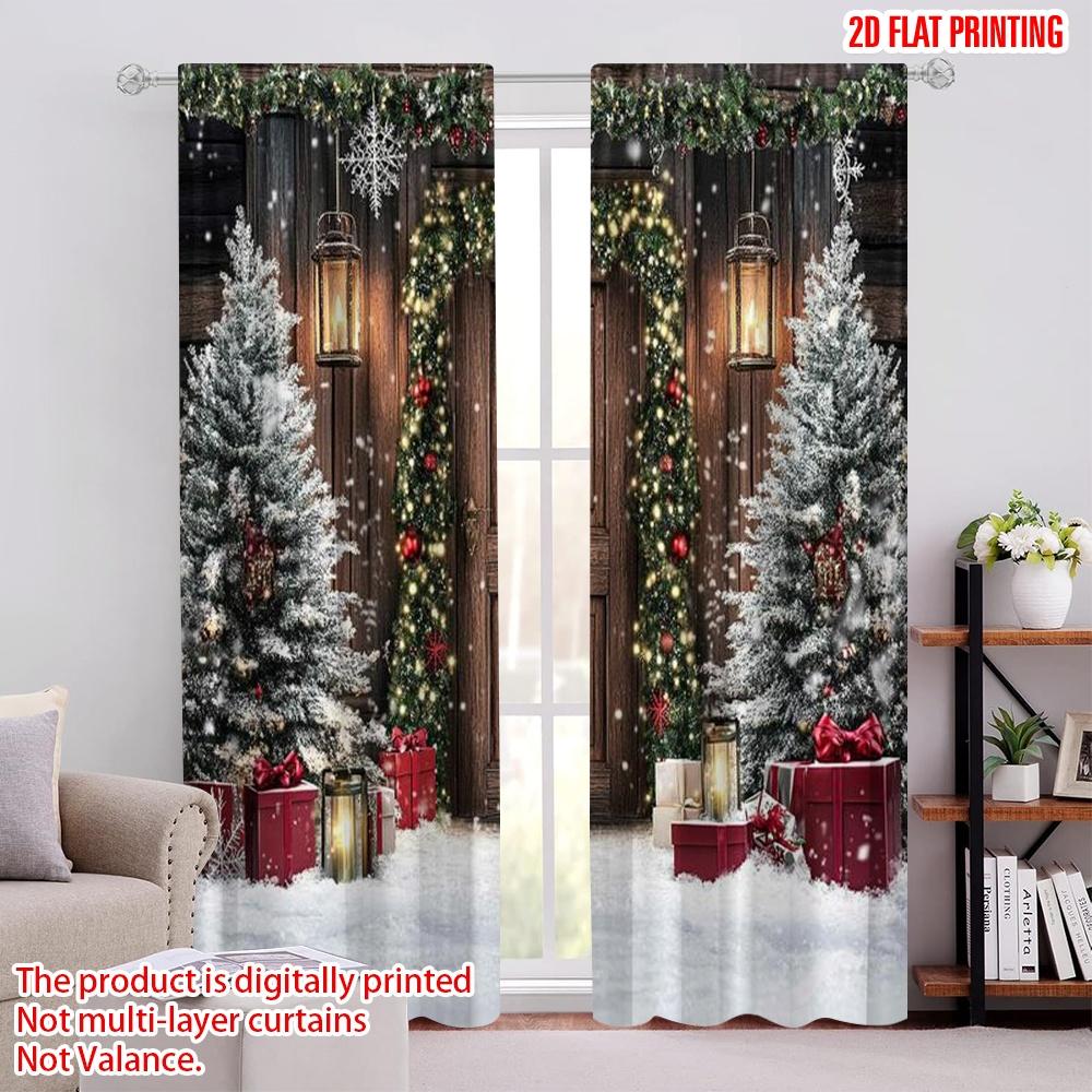 

Set Of 2 Flat Printing Merry Christmas Popular Curtains Rural Fabric Without Electricity Festive Curtain Polyester Machine Washable W100*H70(CM)-Rod Pocket&1PCS