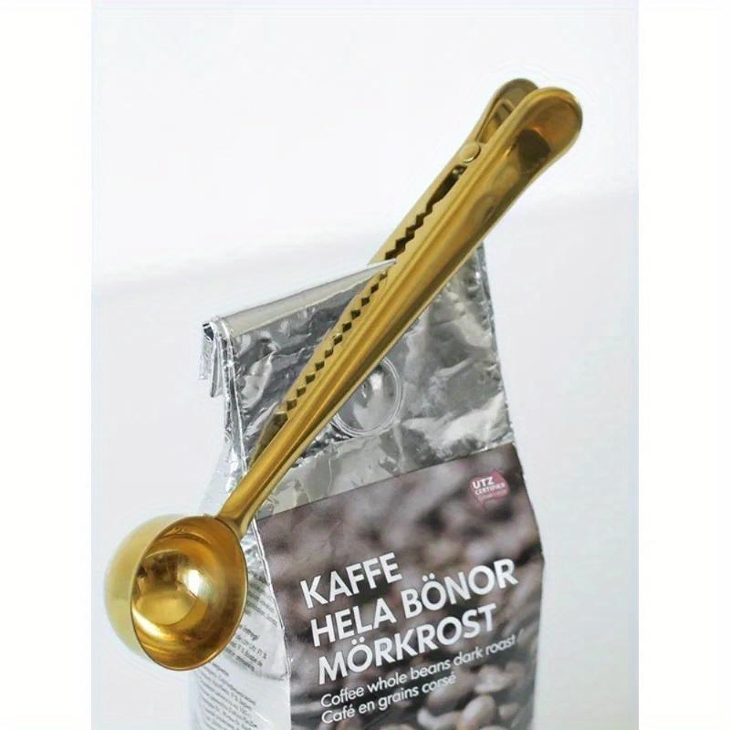 4Pcs 2-in-1 Coffee Scoop 304 Stainless Steel Coffee Powder Measuring Scoop with Sealing Clip Tea Milk Powder Scoop Coffee Accessories