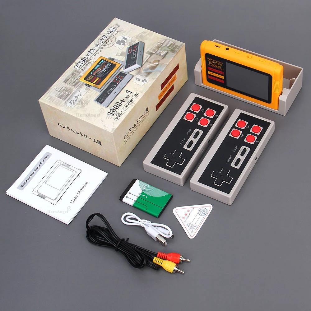 Retro Game Console 3'' Screen, Built-in 1000 Classic Games and 2 Wireless Controllers, Support TV Connection & Double Play, Handheld Cassette Game
