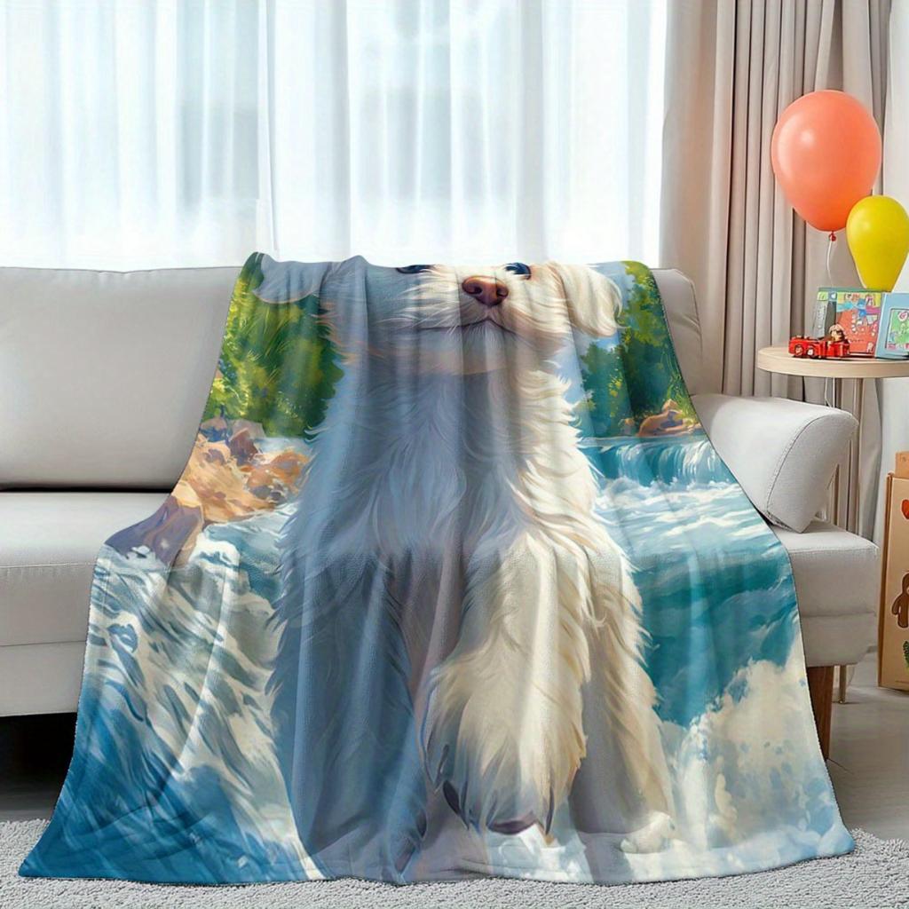 1 Piece, Dog Pattern Flannel Blanket - Warm and Soft, Suitable for Sofas, Beds, Living Rooms, Offices, and Travel, Christmas.