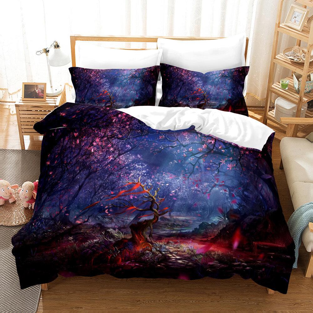Dream Landscape 3D Digital Printing Three-Piece Quilt Cover Sheet Kit
