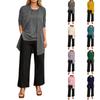 Women's Summer Three Piece Set Sleeveless Top Open Front Cardigan Wide Leg Pants Casual Outfit Lightweight Soft Fabric