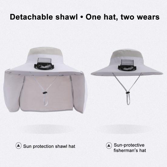 Fan Hat Wide-Brimmed Shawl Fishing Hat with Dual-Power Fan Design