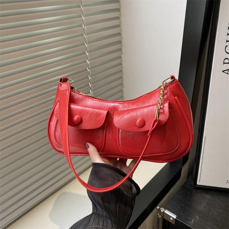 

Популярная личность двойной карман многофункциональная сумка новая нишевая сумка-мессенджер модная наплечная сумка-полумесяц красный