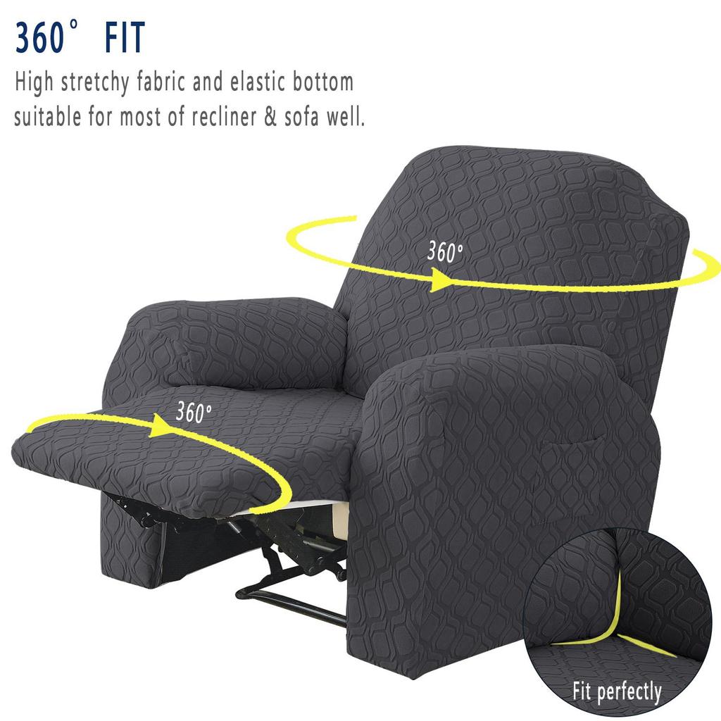 4-teiliger Stretch-Liegesessel-Überzug Jacquard-Liegesesselbezüge mit Seitentasche Rutschfest 1-Sitzer Sofa Möbelprotektoren