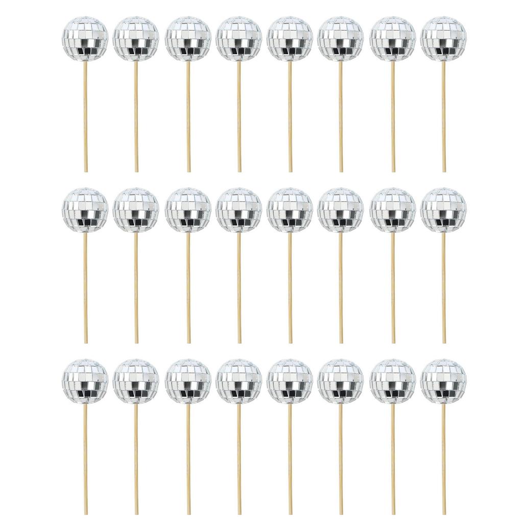 24Pcs Reflective Sphere Toppers for Cake Decoration Easy Install Ornament for Cupcake Birthday Cake Accessories