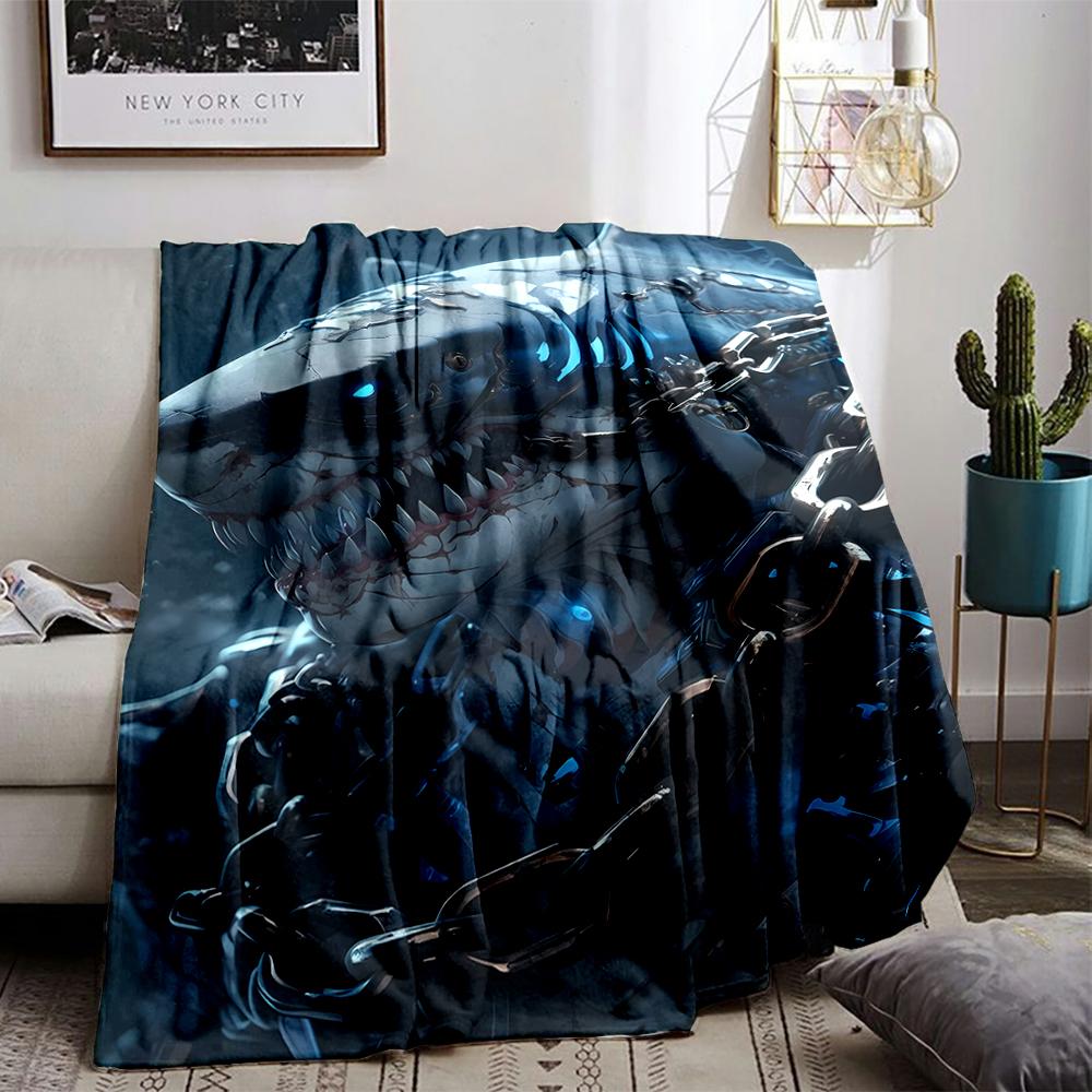 Futuristic Cyborg Shark with Chains DesignFlannel Blanket for Bedroom, Living Room, Sofa, and Nap