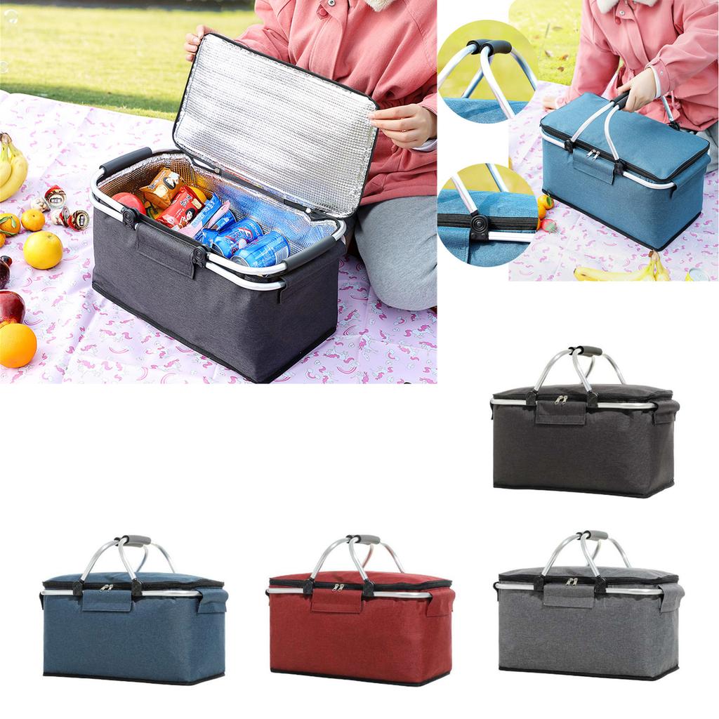 Foldable Picnic Basket Insulation Bag Portable Ice Basket Family Company Outdoor Picnic Bag Insulation Storage Shopping Basket