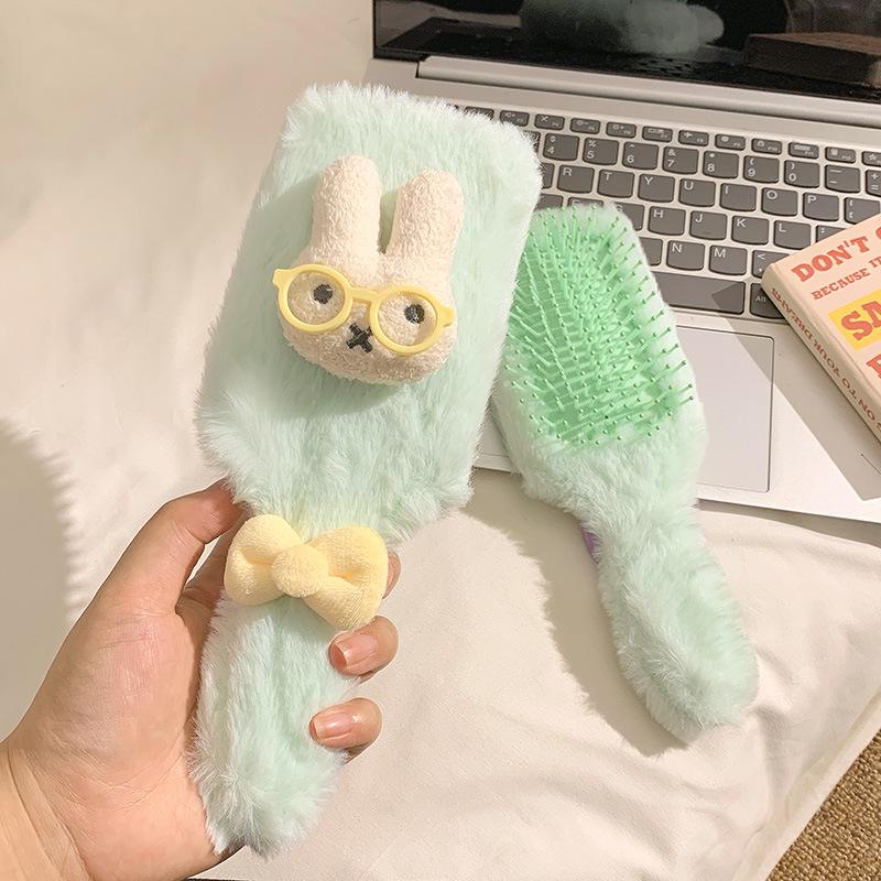 Высококачественная плюшевая расческа-щетка в виде кролика Миффи - Портативная массажная расческа для женщин