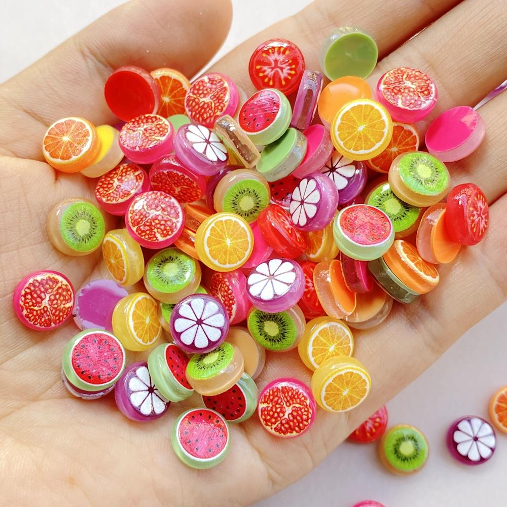 

50 шт. Милые мультяшные мини-арбуз, апельсин, серия фруктовых долек, смола для нейл-арта, дизайнерские шармы, сделай сам, для 3D-украшений для ногтей