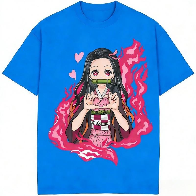 Demon Slayer Nezuko Kamado Pure Cotton T-shirt 2026 Summer New Anime Printed Loose Casual Parent Child Short Sleeve Top