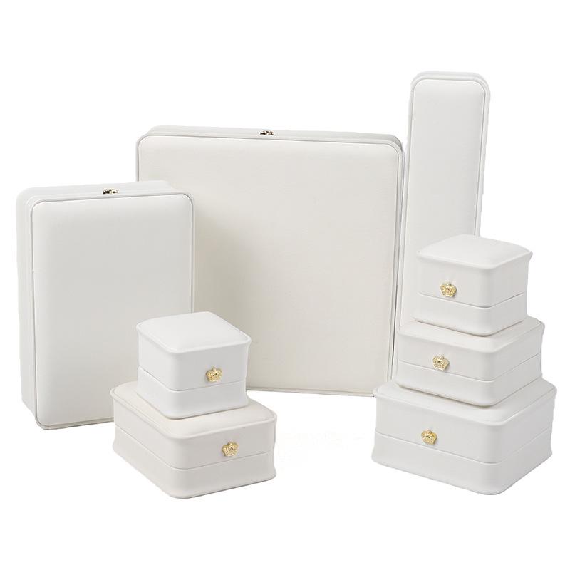 Elegant White Crown Buckle Jewelry Box for Exquisite Ornament Storage and Wedding Ring Display