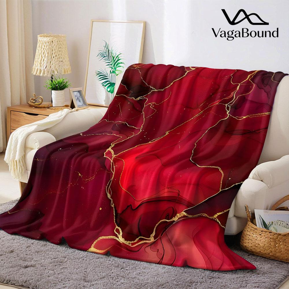 Red Gold Ink Marble Flannel Blanket Warm Soft Halloween Christmas Decorative Couch Warm Cozy All-Season Gift