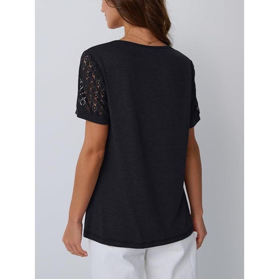 YYFS Women's Fashion Casual Summer Spring Solid Color Print Short Sleeve O-Neck Blouses & Shirts