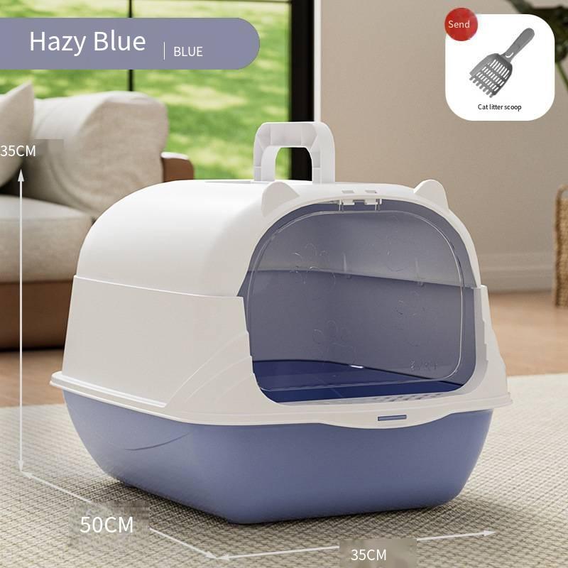 Portable Hand-held Cat Toilet with Door Odor Removal Closed-type Pet Litter Box with Large Non-slip Space Splash-proof Feature