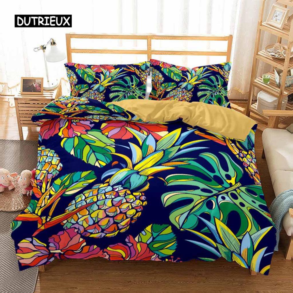 Pineapple Duvet Cover Set Queen Size Microfiber Kid Colorful Pineapple Twin Bedding Set Fruit Theme Hello Summer Comforter Cover