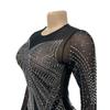 Europäisches & Amerikanisches Mode Damen Einfarbiges Netz Durchsichtiges Langarmkleid mit Heißbohrdetails