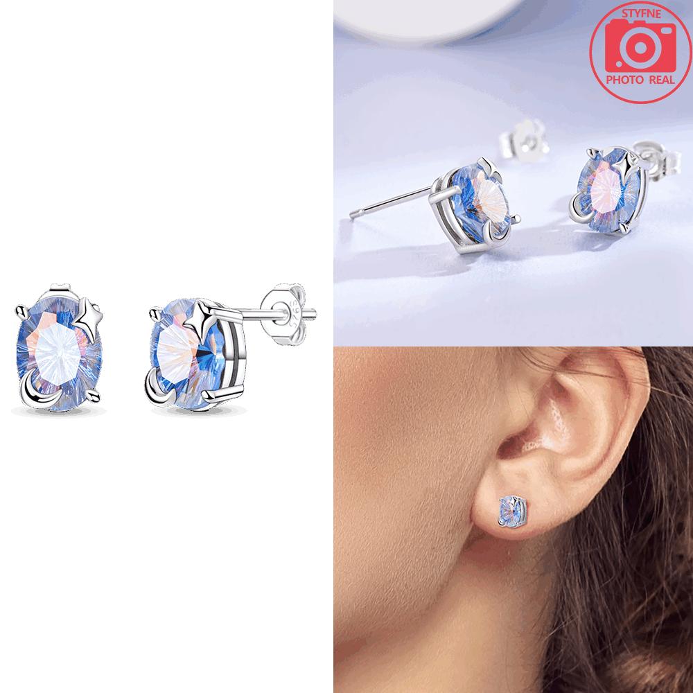 

925 Silver Purple Butterfly Earrings Shining Stars Women s Pigeon Egg-shaped Stud Earrings Gift Valentines Jewelry